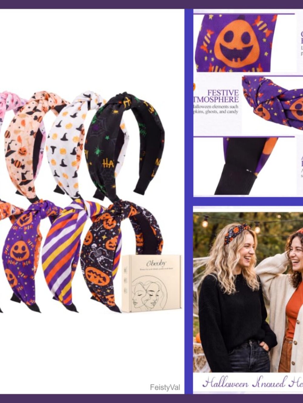 8 Pack Halloween Headbands Knotted Polyester Hair Accessories